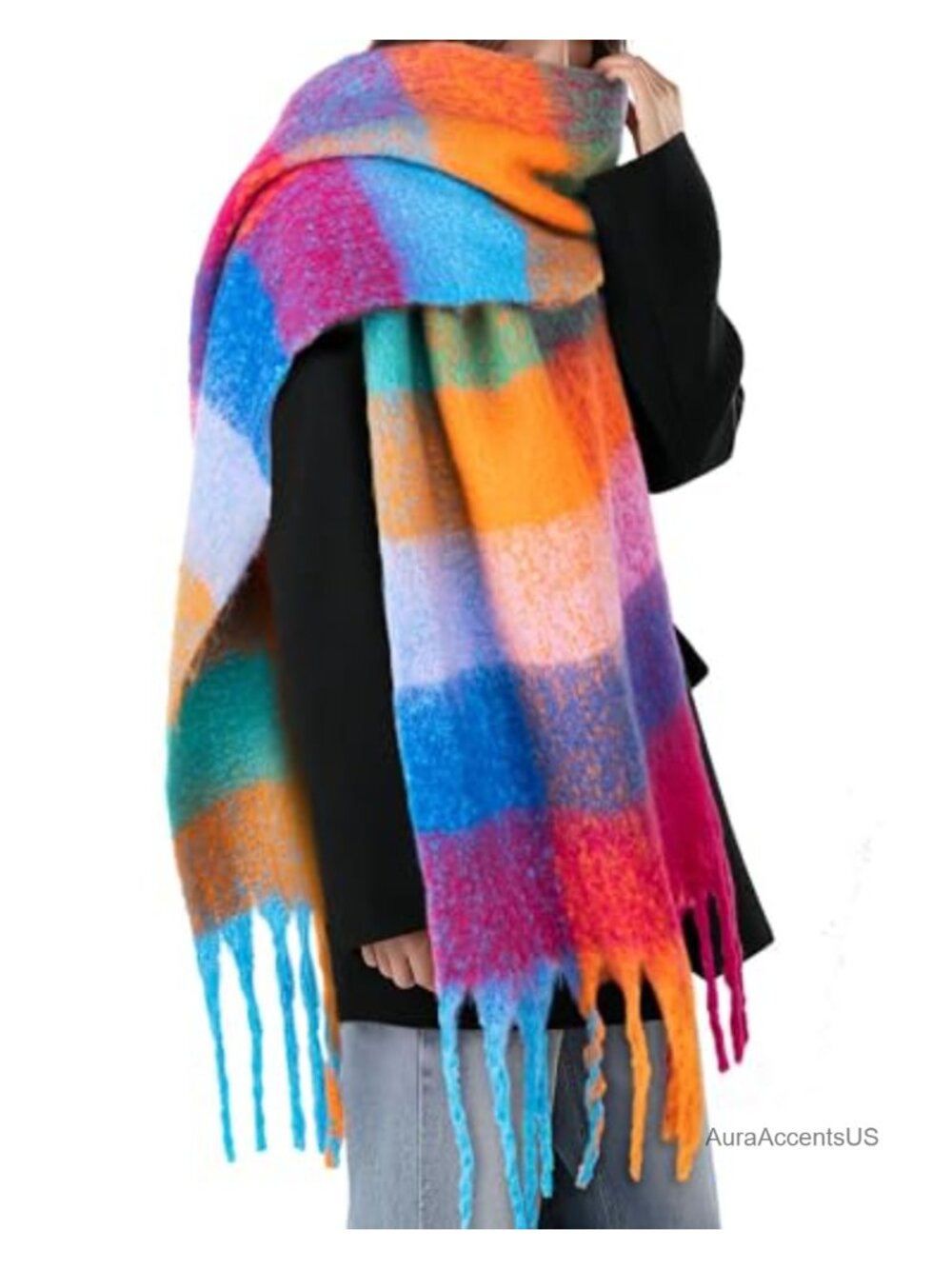 Winter Scarf Women Soft Brushed Polyester Oversized Blanket Wrap Fringe